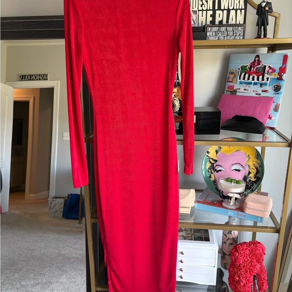 JLUXLABEL Vibrant Red Long Sleeve Dress